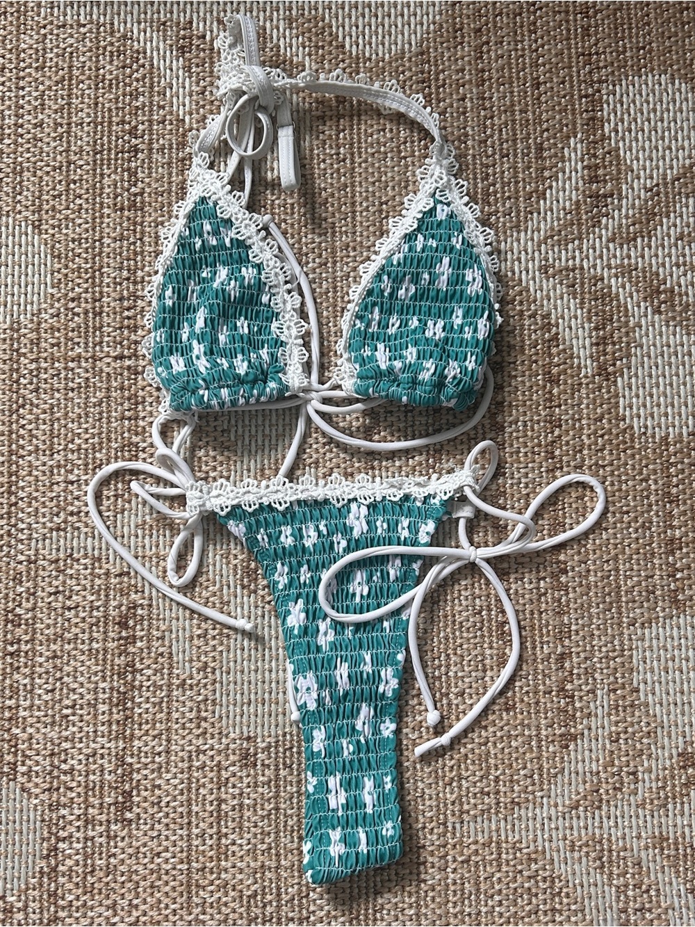 Floral Smocked Trim Bikini Set